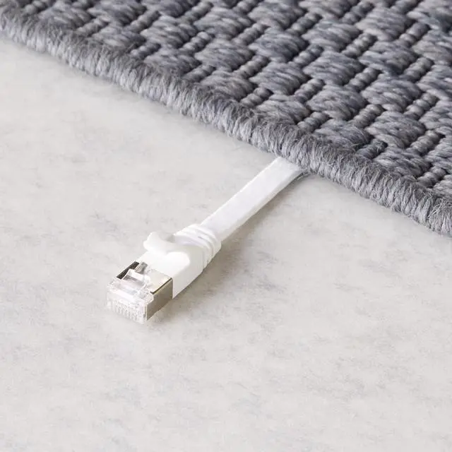 Alt view image 4 of 5 - RJ45 Cat 7 Ethernet Patch Cable, Flat, 600MHz, Snagless, Gold Plated, LAN Network, Includes 20 Nails, 50 Foot, White