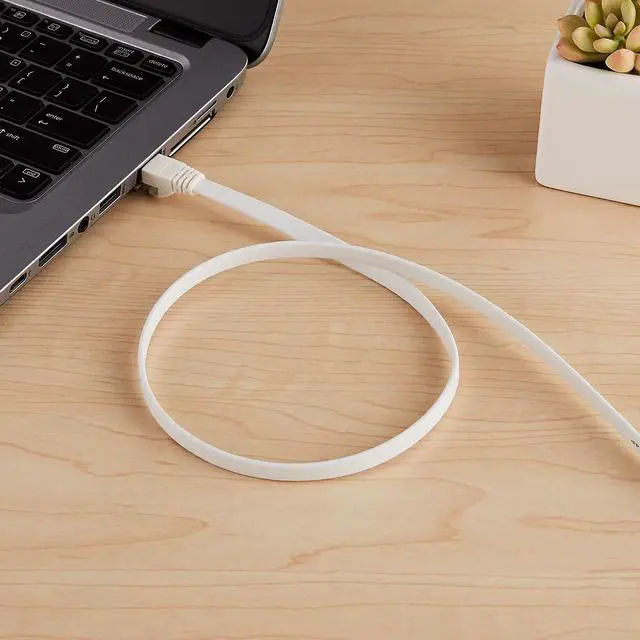 Alt view image 5 of 5 - RJ45 Cat 7 Ethernet Patch Cable, Flat, 600MHz, Snagless, Gold Plated, LAN Network, Includes 20 Nails, 50 Foot, White