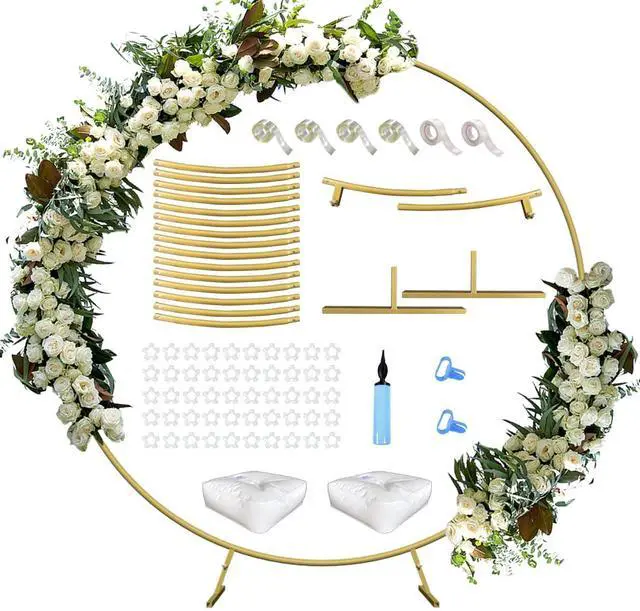 Main image of Large Wedding Arch for Ceremony 7 Ft, Circle Arch for Party, Gold | Balloon Arches Backdrop Stand with Metal Base, Outdoor Garden Trellis with Water Bag for Climbing Plant, Round Frame
