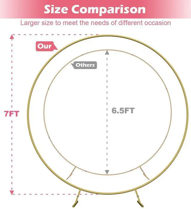 Alt view image 2 of 6 - Large Wedding Arch for Ceremony 7 Ft, Circle Arch for Party, Gold | Balloon Arches Backdrop Stand with Metal Base, Outdoor Garden Trellis with Water Bag for Climbing Plant, Round Frame