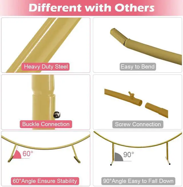 Alt view image 3 of 6 - Large Wedding Arch for Ceremony 7 Ft, Circle Arch for Party, Gold | Balloon Arches Backdrop Stand with Metal Base, Outdoor Garden Trellis with Water Bag for Climbing Plant, Round Frame