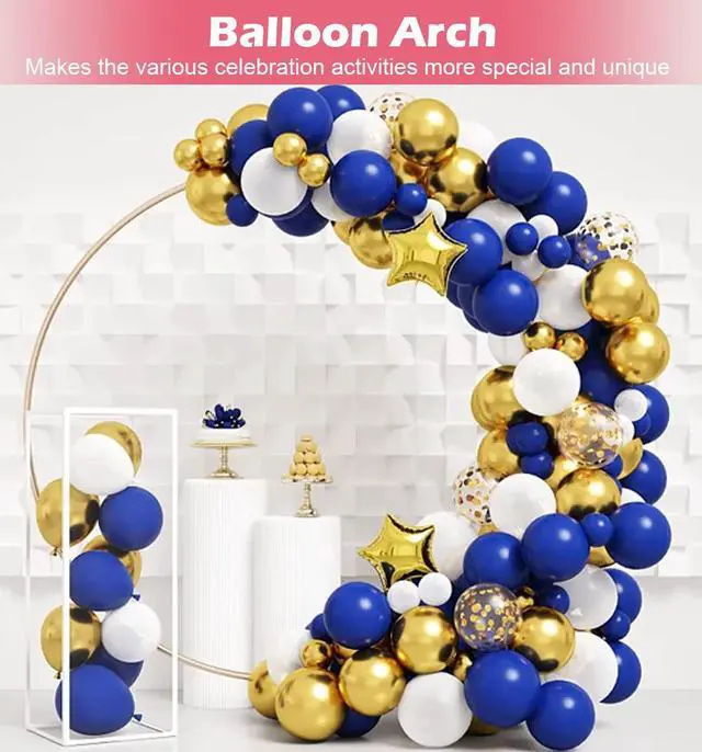 Alt view image 5 of 6 - Large Wedding Arch for Ceremony 7 Ft, Circle Arch for Party, Gold | Balloon Arches Backdrop Stand with Metal Base, Outdoor Garden Trellis with Water Bag for Climbing Plant, Round Frame