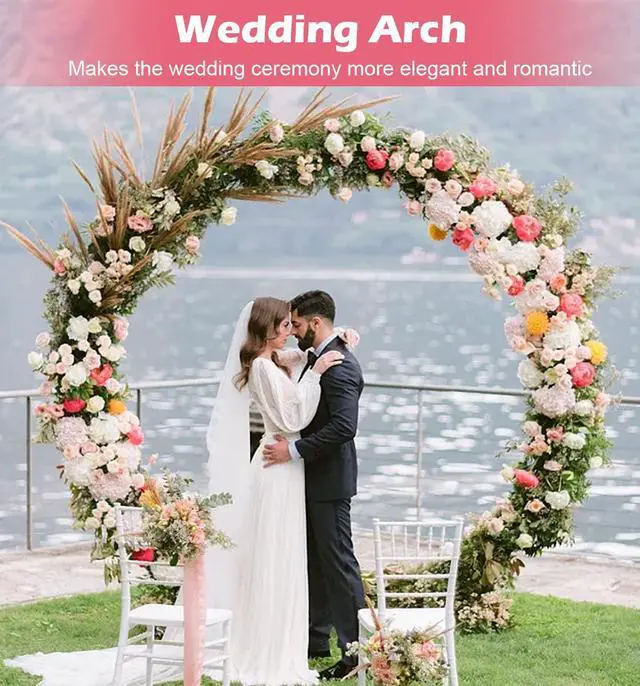 Alt view image 6 of 6 - Large Wedding Arch for Ceremony 7 Ft, Circle Arch for Party, Gold | Balloon Arches Backdrop Stand with Metal Base, Outdoor Garden Trellis with Water Bag for Climbing Plant, Round Frame