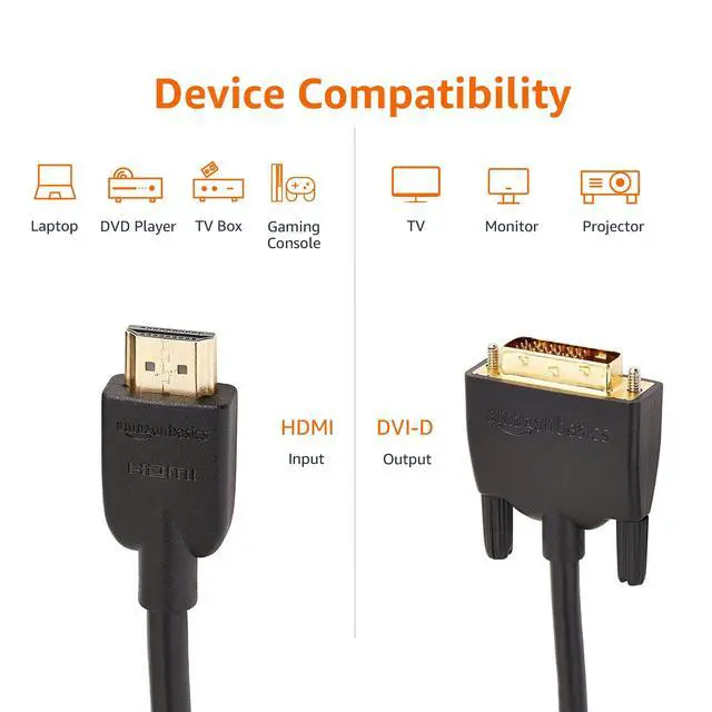 Alt view image 4 of 6 - HDMI to DVI Adapter Cable, Bi-Directional 1080p, Gold-Plated, 6 ft, Black, 36-Pack