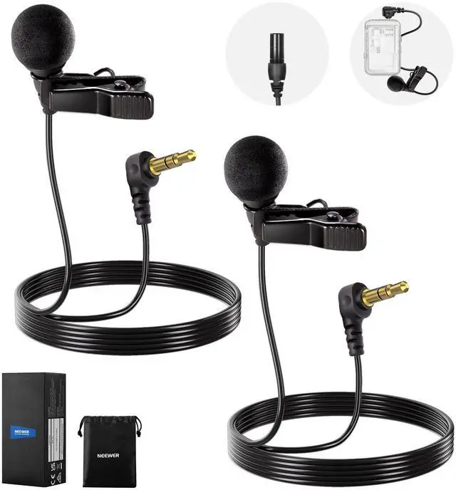 Main image of LM8 ø4mm Mini Lavalier Microphone (2 Pack), Clip On Wired Condenser | Lapel Lav Mic Set, with 5ft/1.5m 3.5mm TRS Connector, Compatible with DJI Mic 2 Rode Wireless Go II CM28 CM31, and Camera