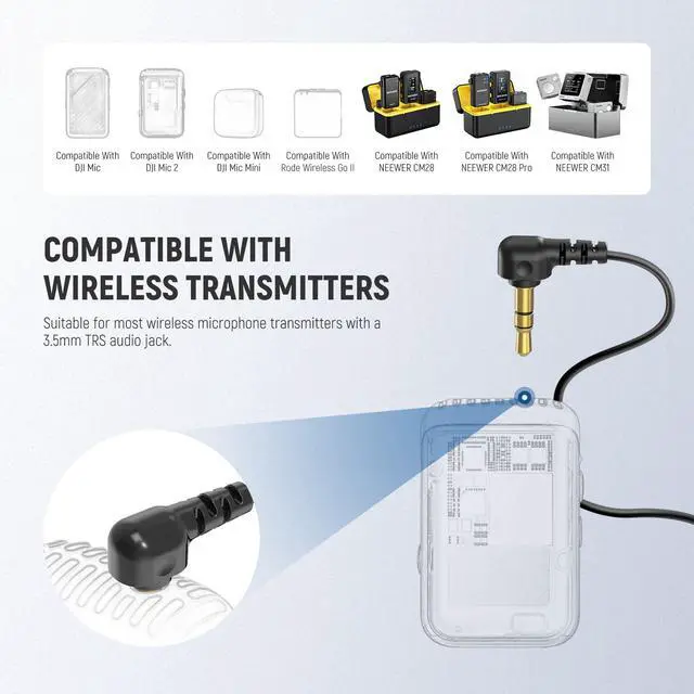 Alt view image 5 of 6 - LM8 ø4mm Mini Lavalier Microphone (2 Pack), Clip On Wired Condenser | Lapel Lav Mic Set, with 5ft/1.5m 3.5mm TRS Connector, Compatible with DJI Mic 2 Rode Wireless Go II CM28 CM31, and Camera