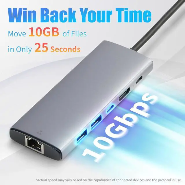Alt view image 3 of 6 - 6-in-1 USB-C 3.2 (10G) Hub, Multiport Adapter with 100W Power Delivery, 4K HDMI, Ethernet, 2 USB-A, 1 USB-C, Light Grey, 4.70 x 1.81 x 0.59 inches