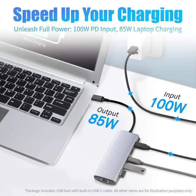 Alt view image 5 of 6 - 6-in-1 USB-C 3.2 (10G) Hub, Multiport Adapter with 100W Power Delivery, 4K HDMI, Ethernet, 2 USB-A, 1 USB-C, Light Grey, 4.70 x 1.81 x 0.59 inches