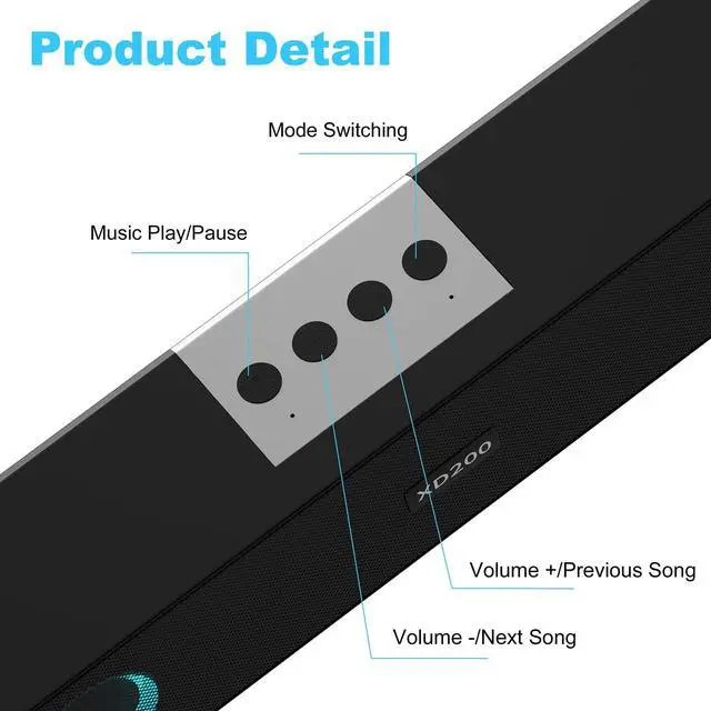 Alt view image 4 of 6 - Portable Wireless Speaker Home Bluetooth Sound Bar with Multi-Color Flashing Lights Compatible for PC, Laptop, Smartphones (Black & Red)