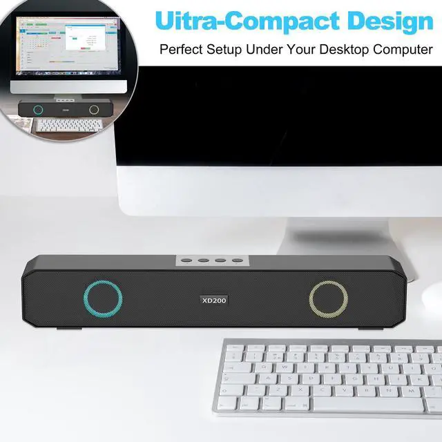 Alt view image 5 of 6 - Portable Wireless Speaker Home Bluetooth Sound Bar with Multi-Color Flashing Lights Compatible for PC, Laptop, Smartphones (Black & Red)