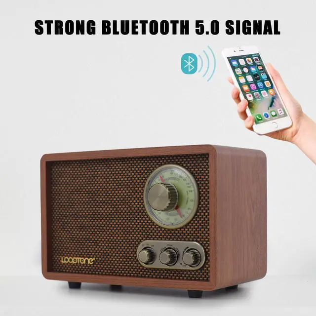 Alt view image 2 of 6 - Vintage AM FM Classic Retro Bluetooth Radio with Treble Bass Control | Home Wooden Table Radio Plug in Wall,Bluetooth Speaker with Rotary Knob,Vintage Decor for Office,Kitchen,Living Room,Bed Room