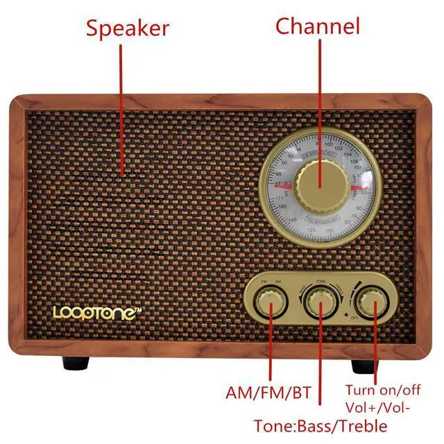 Alt view image 4 of 6 - Vintage AM FM Classic Retro Bluetooth Radio with Treble Bass Control | Home Wooden Table Radio Plug in Wall,Bluetooth Speaker with Rotary Knob,Vintage Decor for Office,Kitchen,Living Room,Bed Room