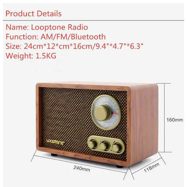 Alt view image 5 of 6 - Vintage AM FM Classic Retro Bluetooth Radio with Treble Bass Control | Home Wooden Table Radio Plug in Wall,Bluetooth Speaker with Rotary Knob,Vintage Decor for Office,Kitchen,Living Room,Bed Room
