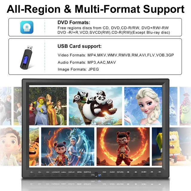 Alt view image 4 of 6 - Portable Car DVD Player 14.1" Screen, Headrest Mount, Region Free | Support 720P MP4, USB/SD, AV In/Out, Stainless Steel Foldable Stand, High Volume Speaker, for Backseat Kids