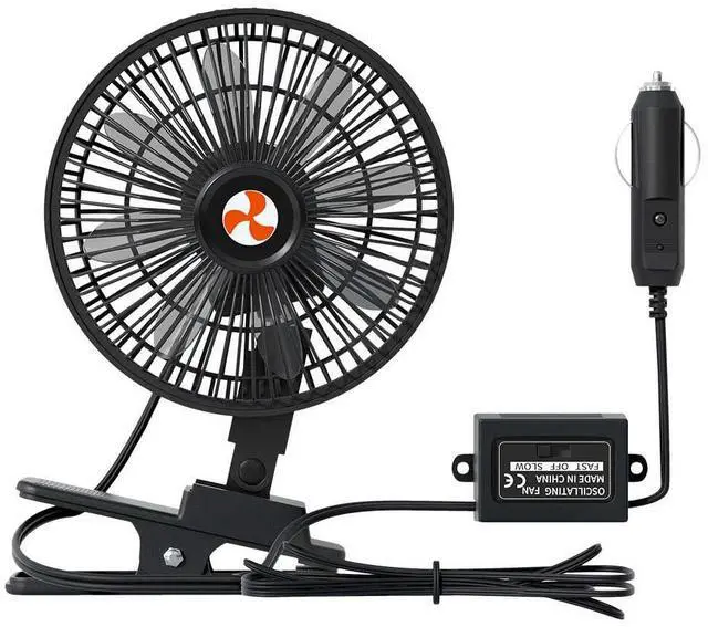 Main image of 12 V Oscillating Fan, 8" Portable Fan Wide-Bound Cooling Ventilation | Cigarette lighter power and clip-on mount support adjustable cooling for dashboards, seats, RVs, trucks and cars