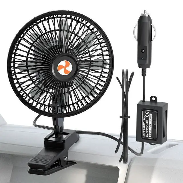 Alt view image 2 of 6 - 12 V Oscillating Fan, 8" Portable Fan Wide-Bound Cooling Ventilation | Cigarette lighter power and clip-on mount support adjustable cooling for dashboards, seats, RVs, trucks and cars