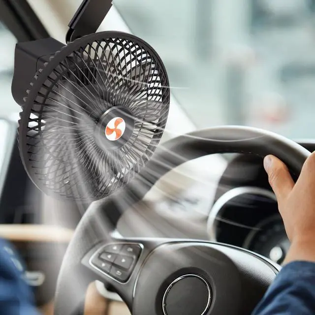 Alt view image 6 of 6 - 12 V Oscillating Fan, 8" Portable Fan Wide-Bound Cooling Ventilation | Cigarette lighter power and clip-on mount support adjustable cooling for dashboards, seats, RVs, trucks and cars