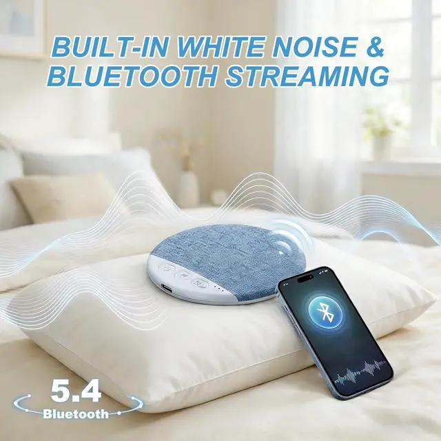 Alt view image 2 of 6 - 2026 Mini Bluetooth Pillow Speaker for Sleeping, Under Pillow Speaker with Built-in White Noise & Pink Noise Sound Machine, 48H Playtime, 3 Timers, Stereo Bass Private Sleep Audio (Blue)
