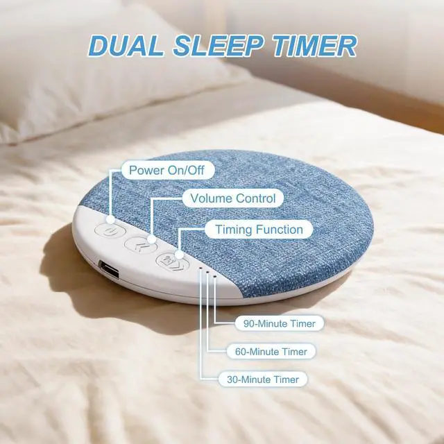 Alt view image 5 of 6 - 2026 Mini Bluetooth Pillow Speaker for Sleeping, Under Pillow Speaker with Built-in White Noise & Pink Noise Sound Machine, 48H Playtime, 3 Timers, Stereo Bass Private Sleep Audio (Blue)