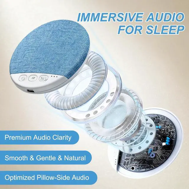 Alt view image 6 of 6 - 2026 Mini Bluetooth Pillow Speaker for Sleeping, Under Pillow Speaker with Built-in White Noise & Pink Noise Sound Machine, 48H Playtime, 3 Timers, Stereo Bass Private Sleep Audio (Blue)