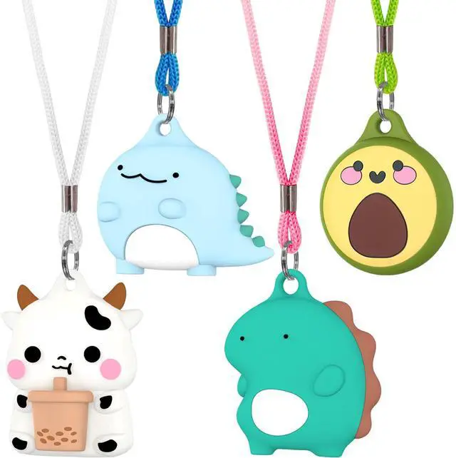 Main image of Air tag. Holder Kids Necklace with Adjustable Length | Cute Cartoon Airtags 4 Pack Holder Soft Silicone Skin-Friendly Apple Airtags Case for Kids with Key Ring, Screen Protector