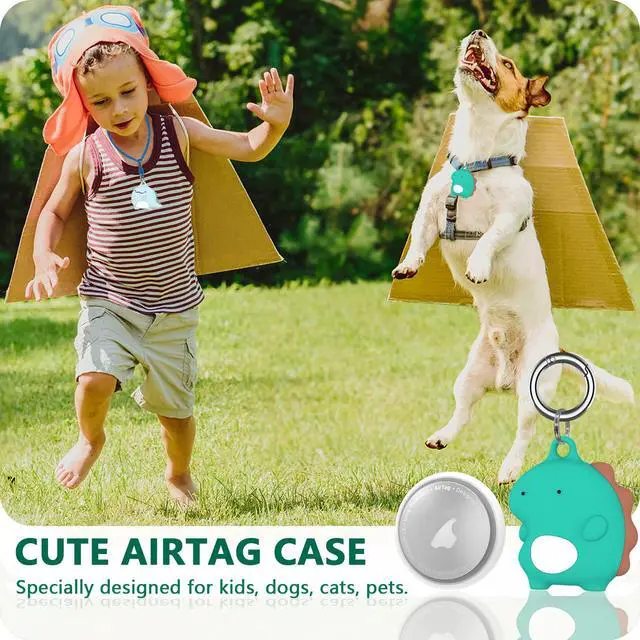 Alt view image 2 of 6 - Air tag. Holder Kids Necklace with Adjustable Length | Cute Cartoon Airtags 4 Pack Holder Soft Silicone Skin-Friendly Apple Airtags Case for Kids with Key Ring, Screen Protector