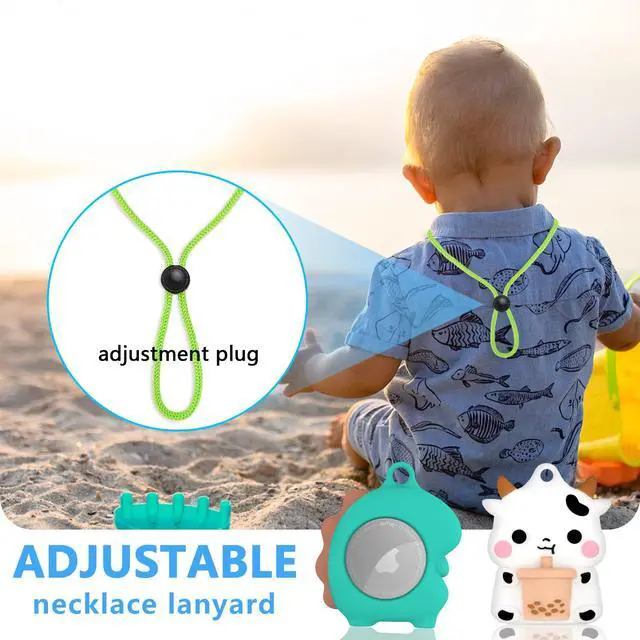 Alt view image 3 of 6 - Air tag. Holder Kids Necklace with Adjustable Length | Cute Cartoon Airtags 4 Pack Holder Soft Silicone Skin-Friendly Apple Airtags Case for Kids with Key Ring, Screen Protector