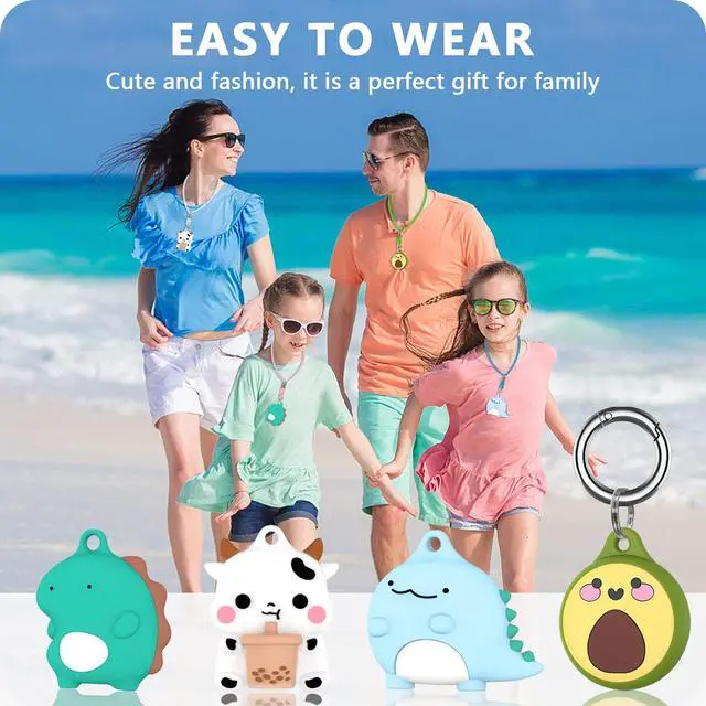 Alt view image 5 of 6 - Air tag. Holder Kids Necklace with Adjustable Length | Cute Cartoon Airtags 4 Pack Holder Soft Silicone Skin-Friendly Apple Airtags Case for Kids with Key Ring, Screen Protector