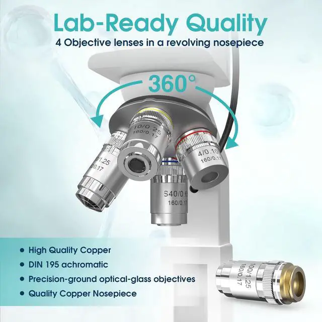 Alt view image 3 of 6 - Microscope for Adults with 40X-2500X Magnification, Dual-View Research-Grade Compound Monocular Microscopes with 7'' LCD Screen, Wide-Field 10X 25X Eyepiece, Built in 5MP Camera, Dual Illumination