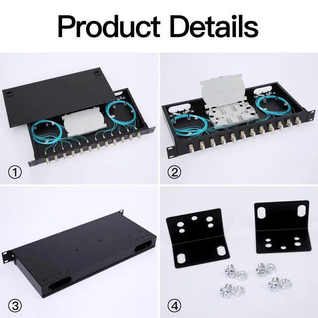 Alt view image 3 of 6 - LC-OM3 12 Duplex 24 Port Fiber Enclosure Rack Mount Fiber Box MultiMode LC-UPC Kit 1 RU Fits 19" Racks Cabinet (Include 2Pcs Splice Trays 48 Strand OM3 Pigtail 1M Cables Spool+LGX Loaded Patch Panel