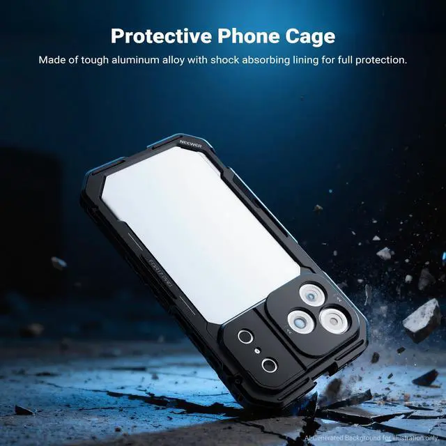 Alt view image 2 of 6 - Phone Cage Kit Compatible with iPhone 17 Pro Only, Video Rig Stabilizer Accessories with 67mm Filter Ring, 17mm & T Mount Lens Backplates, Quick Release Bluetooth Handle, PA143 (Black)