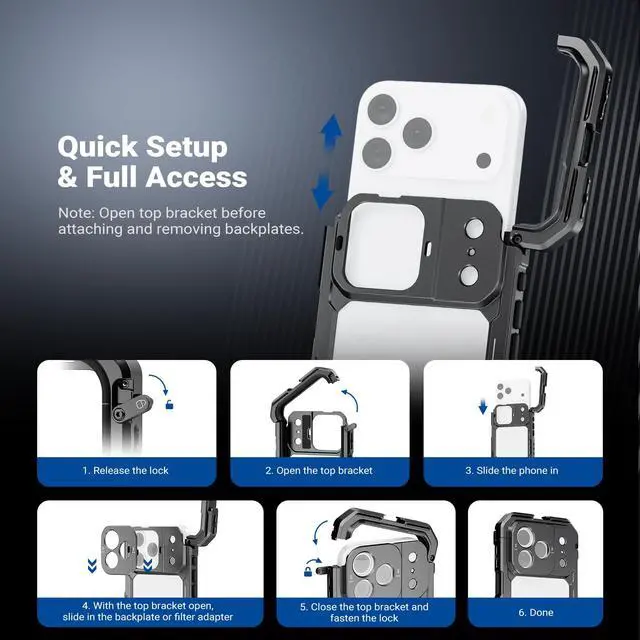 Alt view image 3 of 6 - Phone Cage Kit Compatible with iPhone 17 Pro Only, Video Rig Stabilizer Accessories with 67mm Filter Ring, 17mm & T Mount Lens Backplates, Quick Release Bluetooth Handle, PA143 (Black)