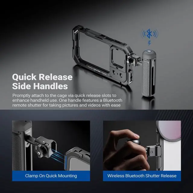 Alt view image 5 of 6 - Phone Cage Kit Compatible with iPhone 17 Pro Only, Video Rig Stabilizer Accessories with 67mm Filter Ring, 17mm & T Mount Lens Backplates, Quick Release Bluetooth Handle, PA143 (Black)