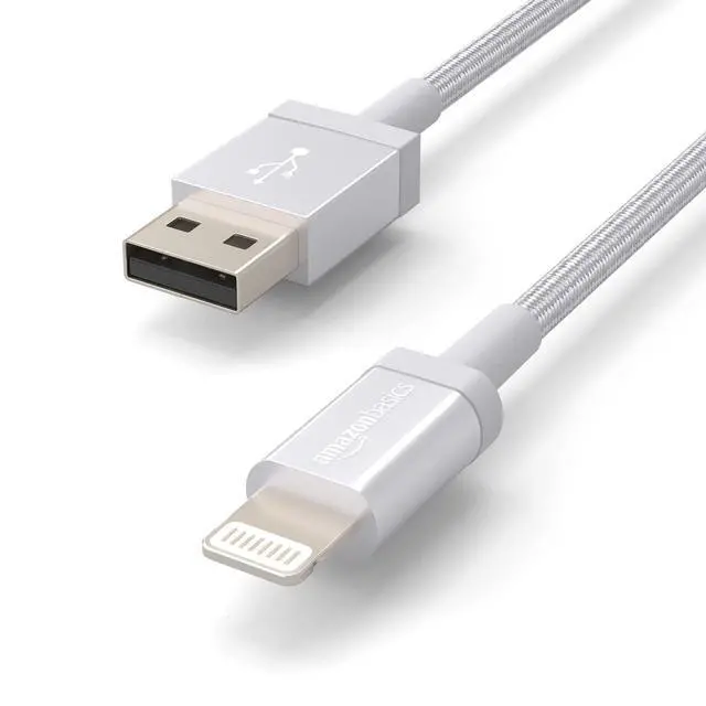 Alt view image 2 of 6 - USB-A to Lightning Charger Cable, Nylon Braided Cord, Apple MFi Certified for iPhone 14 13 12 11 X Xs Pro, Pro Max, Plus, iPad, High Speed Data Sync, 3 Foot, Silver