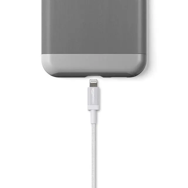 Alt view image 6 of 6 - USB-A to Lightning Charger Cable, Nylon Braided Cord, Apple MFi Certified for iPhone 14 13 12 11 X Xs Pro, Pro Max, Plus, iPad, High Speed Data Sync, 3 Foot, Silver