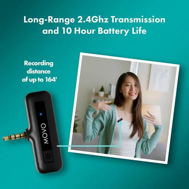 Alt view image 3 of 6 - Wireless Mini Camera Microphone for Video Recording- 2.4Ghz Wireless Transmitter with Clip on Lavalier Microphone for DSLR, Mirrorless Camera- Compact Lapel Mic (164FT Range, 10-Hr Battery Life)