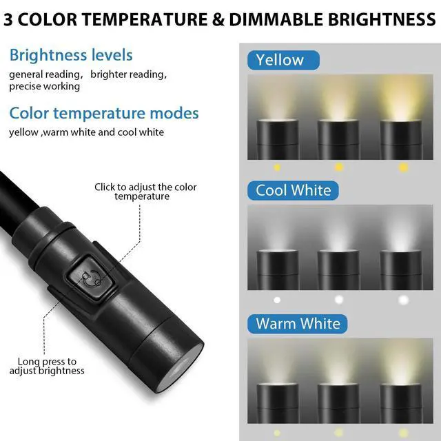 Alt view image 4 of 6 - Rechargeable Hands-Free Neck Light with 3 Adjustable Color Modes, Black | Stepless Dimming, Flicker-Free Eye Protection, Flexible & Bendable, Long Battery Runtime, Protable Lightweight