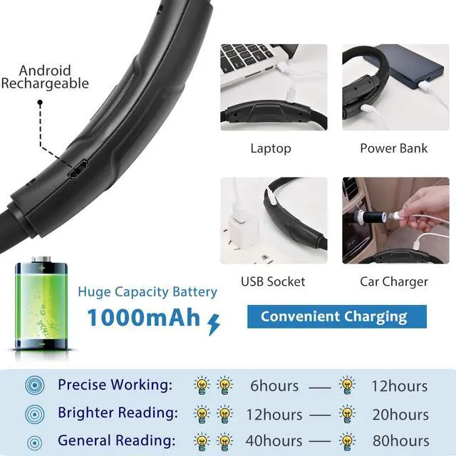 Alt view image 5 of 6 - Rechargeable Hands-Free Neck Light with 3 Adjustable Color Modes, Black | Stepless Dimming, Flicker-Free Eye Protection, Flexible & Bendable, Long Battery Runtime, Protable Lightweight
