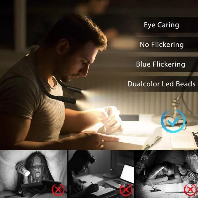 Alt view image 6 of 6 - Rechargeable Hands-Free Neck Light with 3 Adjustable Color Modes, Black | Stepless Dimming, Flicker-Free Eye Protection, Flexible & Bendable, Long Battery Runtime, Protable Lightweight