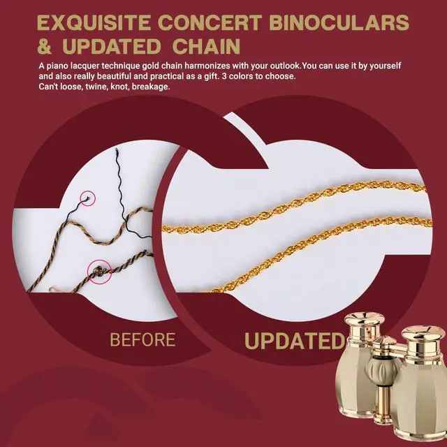 Alt view image 5 of 6 - Opera Glasses Binoculars for Women Adults 4X30mm Theater Glasses Compact Binoculars for Theater and Concerts Antique with Case Removable Chain (Gold)