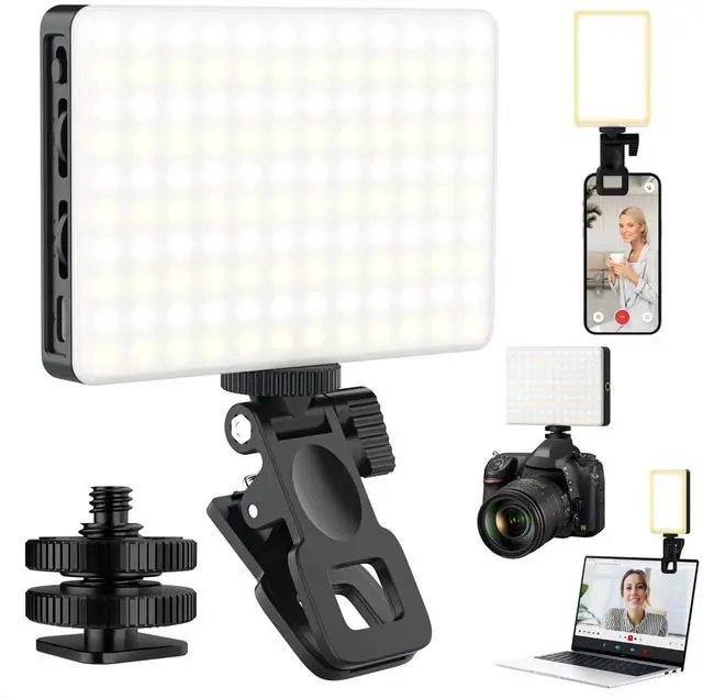 Main image of 120 LED Selfie Light for iPhone, Portable Phone Light with Clip & Camera Tripod Adapter - 5000mAh Rechargeable, 3 Lighting Modes, CRI 97+ for Video Recording, TikTok, Tripod Mount Rings