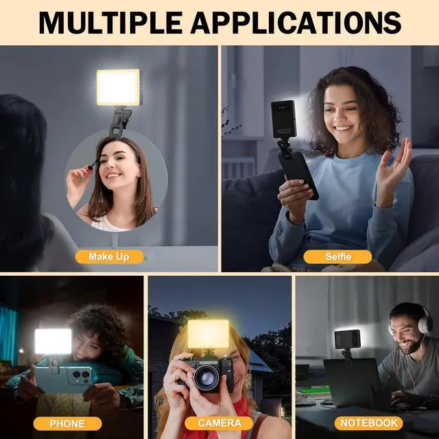 Alt view image 2 of 6 - 120 LED Selfie Light for iPhone, Portable Phone Light with Clip & Camera Tripod Adapter - 5000mAh Rechargeable, 3 Lighting Modes, CRI 97+ for Video Recording, TikTok, Tripod Mount Rings