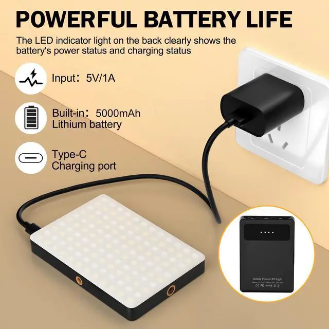 Alt view image 6 of 6 - 120 LED Selfie Light for iPhone, Portable Phone Light with Clip & Camera Tripod Adapter - 5000mAh Rechargeable, 3 Lighting Modes, CRI 97+ for Video Recording, TikTok, Tripod Mount Rings