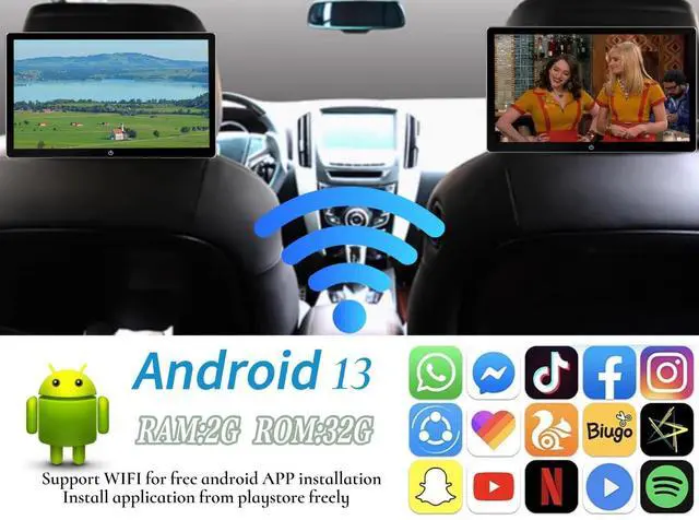 Alt view image 5 of 6 - 10.1 Inch 4K Android 13 Car TV Headrest Monitor for Cars Back seat,Support Phone Wireless Mirror Link Touch Screen,HDMI Input,USB/SD Card Tablet Portable Multi-Media Video Player,WiFi,2+32G
