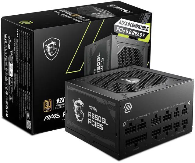 Main image of MAG A850GL PCIE5, Fully Modular Compact Gaming 850W Power Supply, 80+ Gold, ATX 3.1 & PCIe 5.1 Ready, Native Dual-Color 12V-2x6 Cable