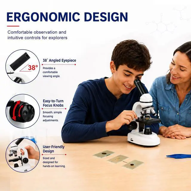 Alt view image 6 of 6 - Microscope for Adults Students, 100X-2000X Metal STEM Microscope Kit | Dual LED Illumination, Complete Compound Microscope Kit for School Lab, Homeschool with Slides Set, Phone Adapter & Case Bag