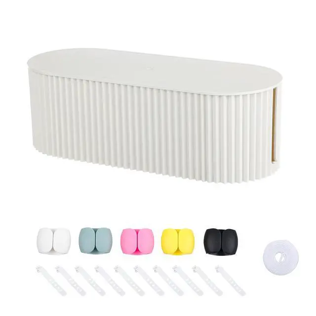 Alt view image 3 of 6 - White Cable Box Organizer, Small, Plastic | Cord Hider Box with Lid, For Desk and Floor, Power Strips Cover, For Home, Office, Computer, TV, School, Kitchen