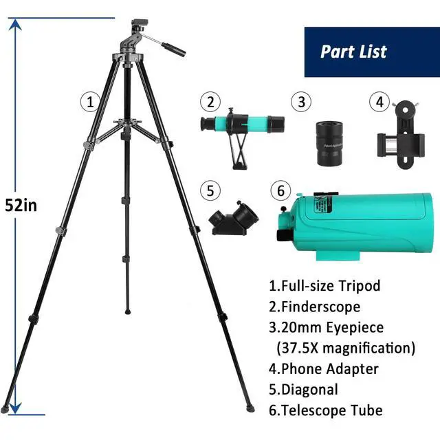 Alt view image 3 of 6 - Maksutov-Cassegrain Telescope, Mak60 Telescopes for Kids Adults 750x60mm, Compact Portable for Travel, Beginner Astronomy Telescope with Adjustable Tripod Finderscope and Phone Adapter