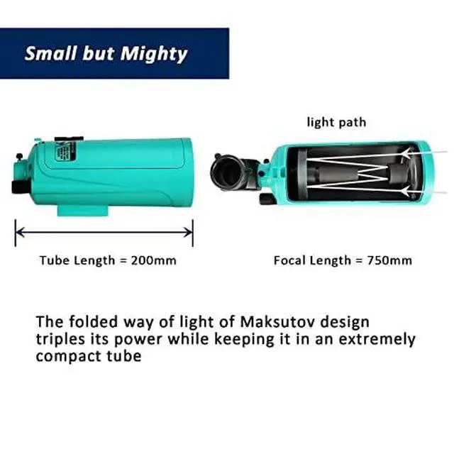 Alt view image 4 of 6 - Maksutov-Cassegrain Telescope, Mak60 Telescopes for Kids Adults 750x60mm, Compact Portable for Travel, Beginner Astronomy Telescope with Adjustable Tripod Finderscope and Phone Adapter