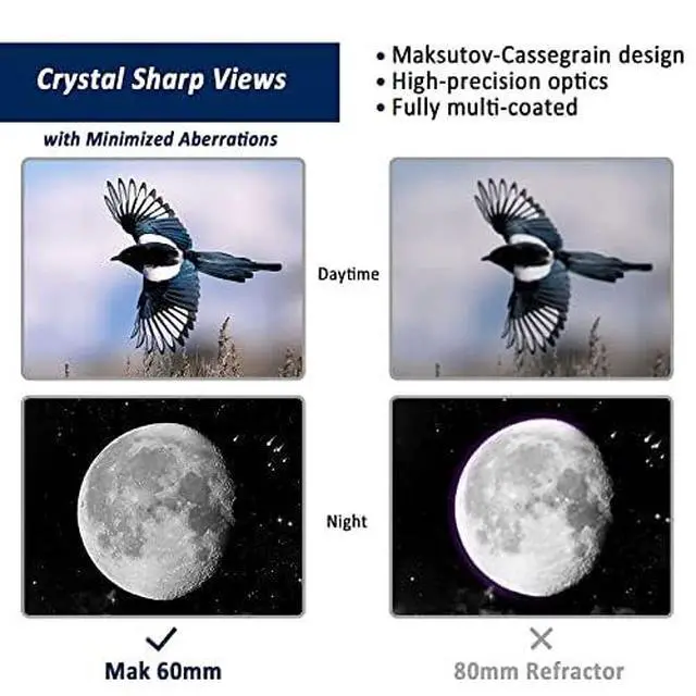 Alt view image 6 of 6 - Maksutov-Cassegrain Telescope, Mak60 Telescopes for Kids Adults 750x60mm, Compact Portable for Travel, Beginner Astronomy Telescope with Adjustable Tripod Finderscope and Phone Adapter